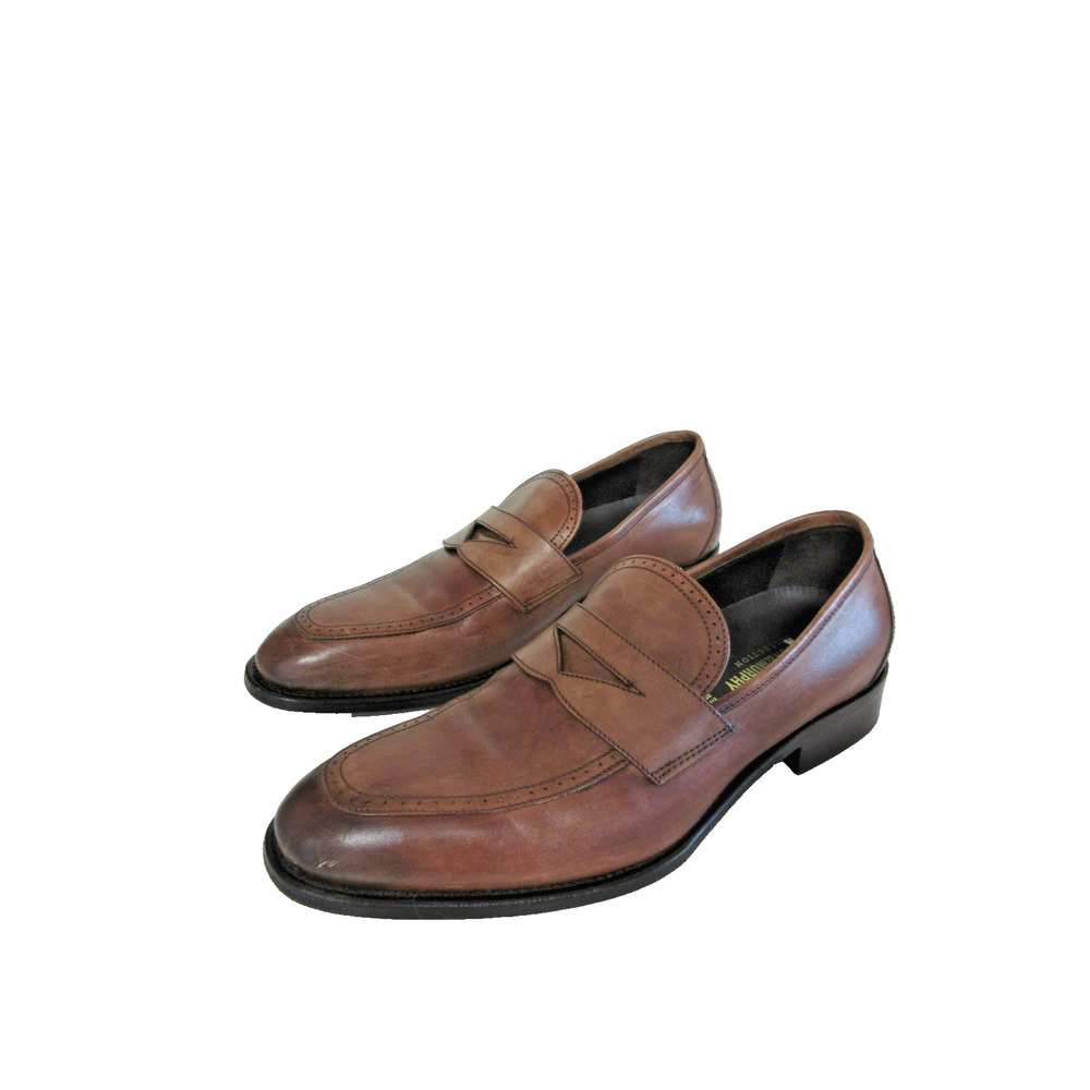 JOHNSTON & MURPHY Men's Brown Leather 9 1/2 Slip On Penny Loafers Made in Italy